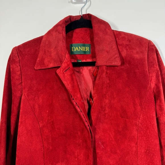 Vintage Danier Red Suede Leather Fall Academia Blazer Jacket Made in Canada XS - Picture 3 of 15
